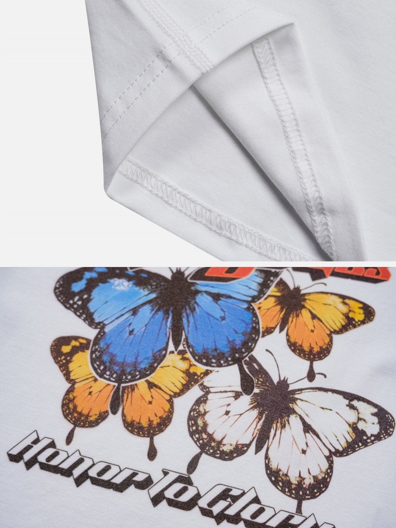 Blanche  T Shirts Aelfric Eden Colorful Butterflies Print Tee - KGC-3258347